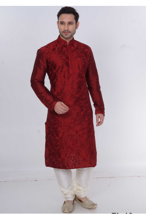 Red with Golden Color Silk Fabric Kurta Set